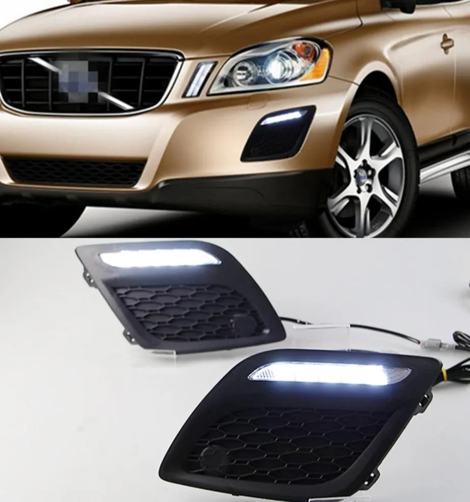 XC60 2011 2012の2PCS 2013 2013昼間のライトデイライトカーLED DRLフォグヘッドランプカバーカースタイリング6592257