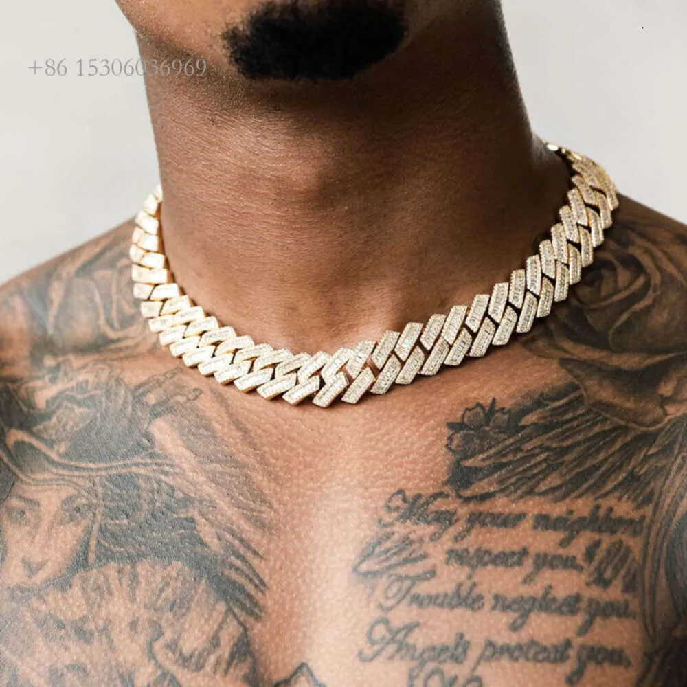 Collier de personnalité Hip Hop glacé S Sier 9K 10K 14K, or jaune blanc, diamant Moissanite, chaîne de Tennis cubaine