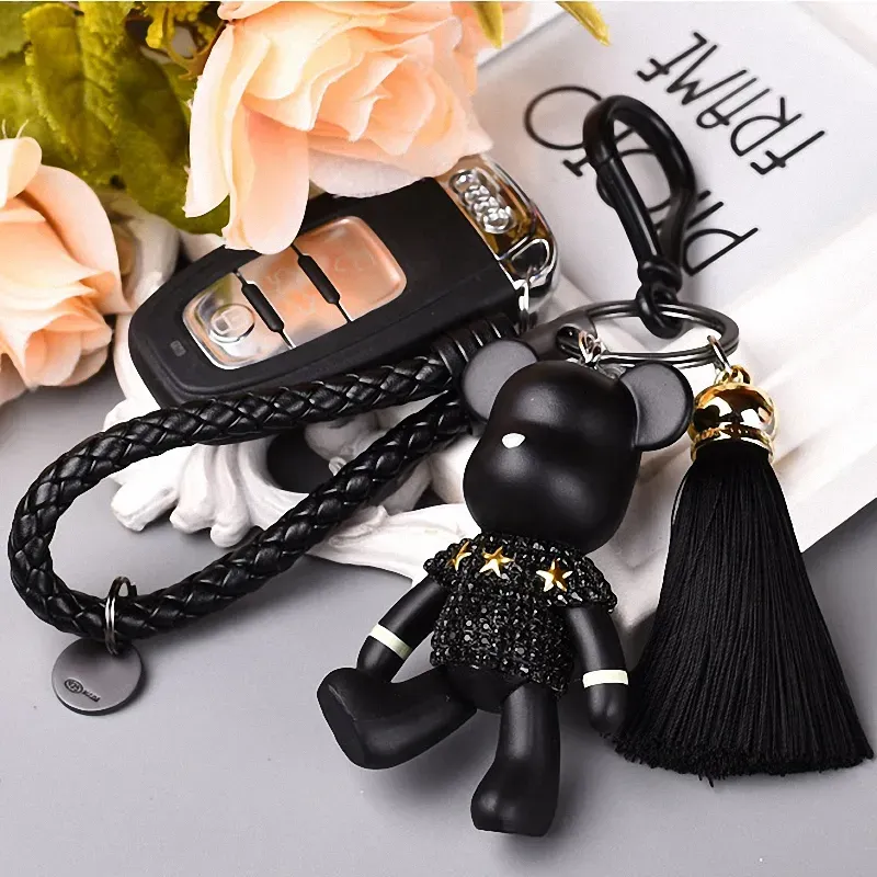 2024 high quality Fashion Accessories Cartoon Gy Bear Keychain Cute Bag Charm Holder Resin Key Chain Fo K004 popular Little black Bear keychains with 10 colors