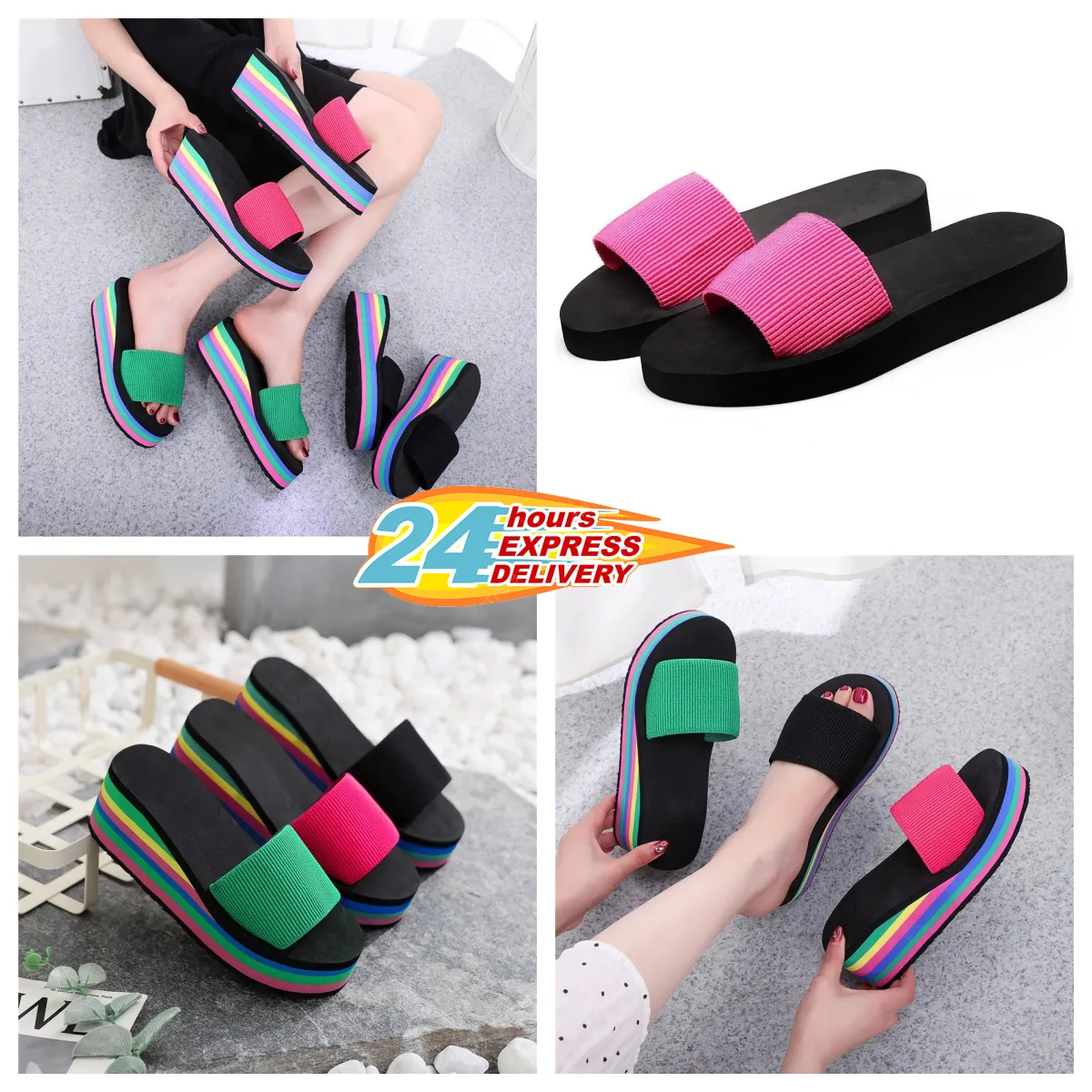 sandales Pantoufles Talons d'été pour femmes Multicolores GAI Pantoufles de mode Pantoufles à plateforme imprimées Plage à chevrons plateforme imperméable colorée 2024 taille 36-41