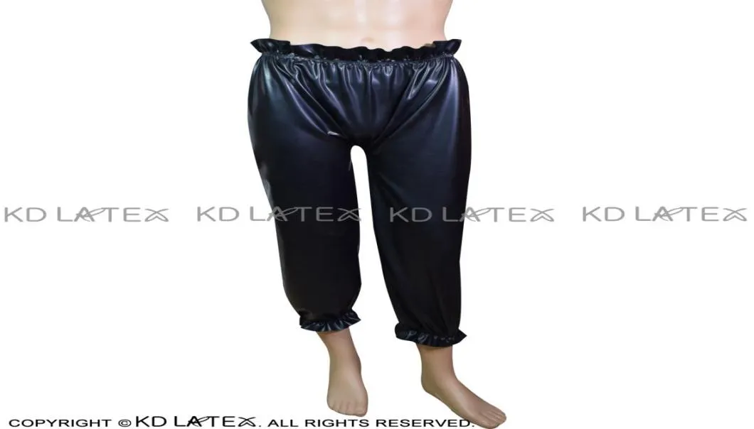 Black Sexy Latex Pants With Elastic Band Bloomers Pantaloons With Frills Rubber Leggings Trousers Bottoms Plus Size 00237908903