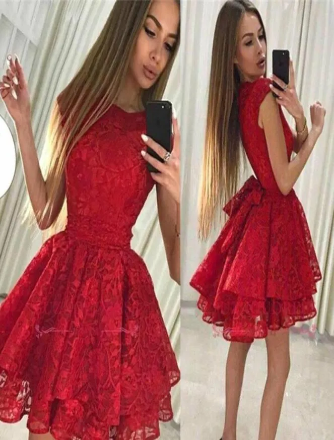 Robe de soirée courte en dentelle rouge, ligne A, robe de Cocktail pour juniors, grande taille, sur mesure, bon marché, 2446072