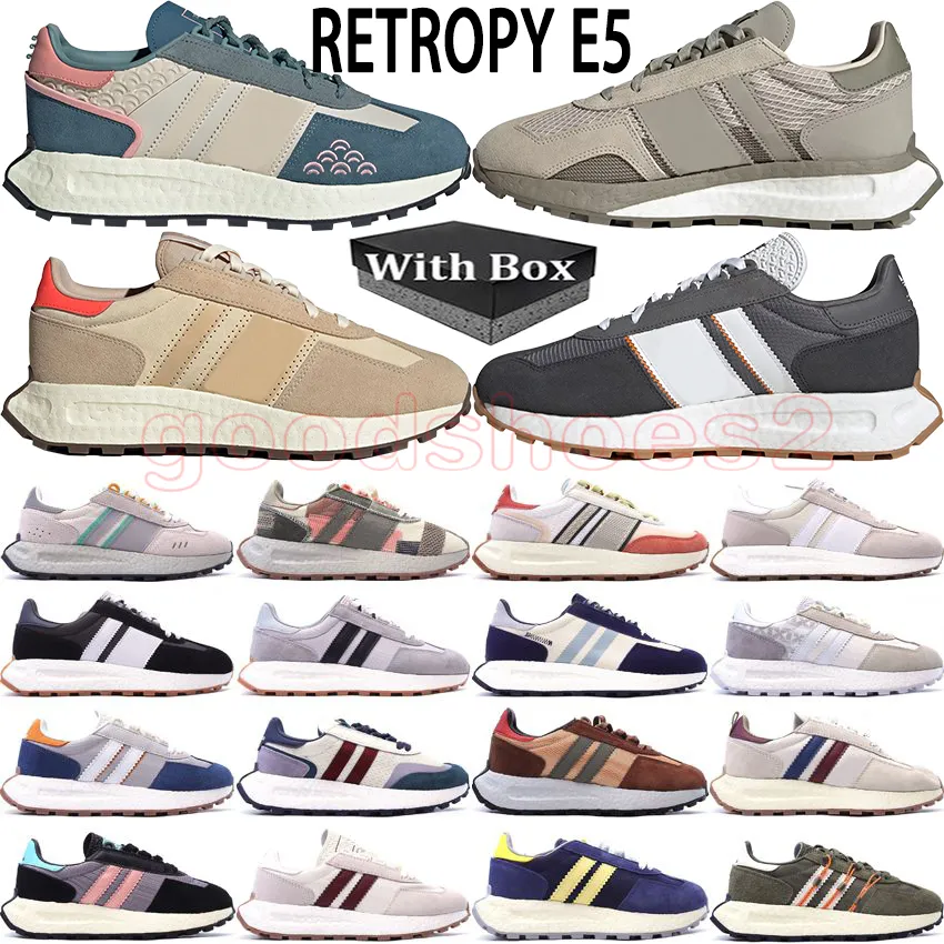 Retropy E5 Running Shoes Designer Luxo Homens Mulheres Nova Moda Azul Laranja-Branco Nuvem Branco Laranja Núcleo Preto Cinza Verde Tênis Ao Ar Livre Tamanho 36-45