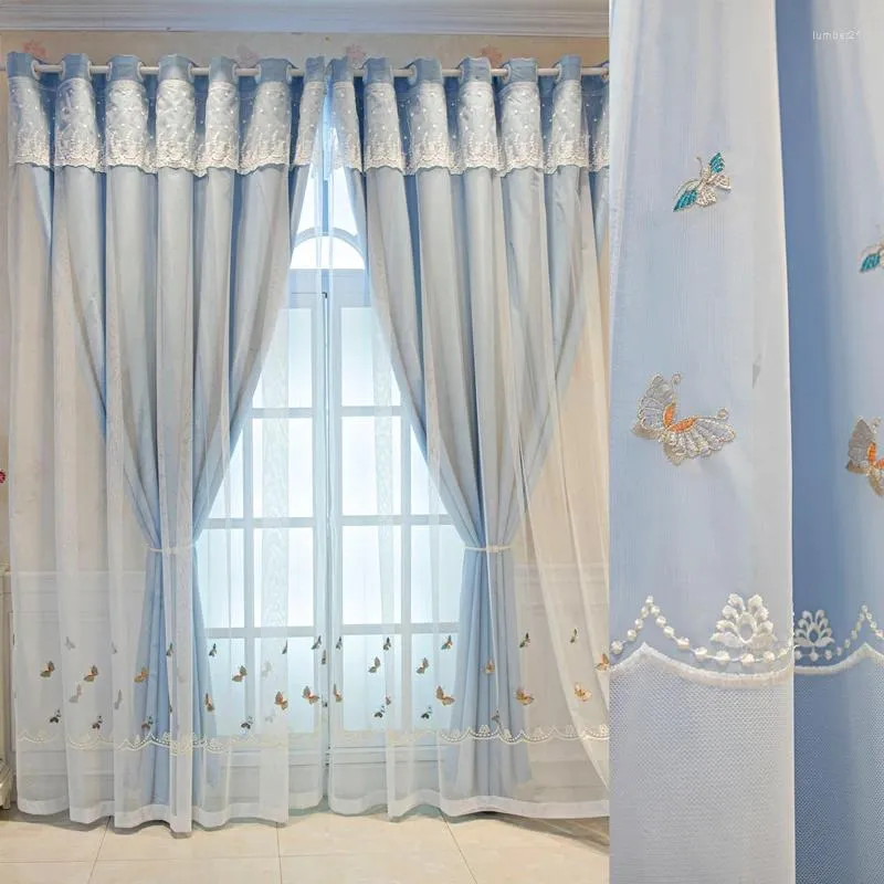 Curtain 1 Panel Modern Double Layer With Valance For Living Room Bedroom Butterfly Embroidered