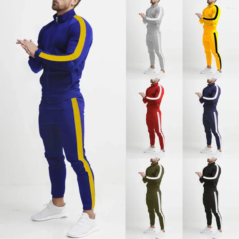 Survêtements pour hommes automne et hiver décontracté hommes sport costume de mode couleur correspondant tendance jogging en plein air 2 pièces pour hommes