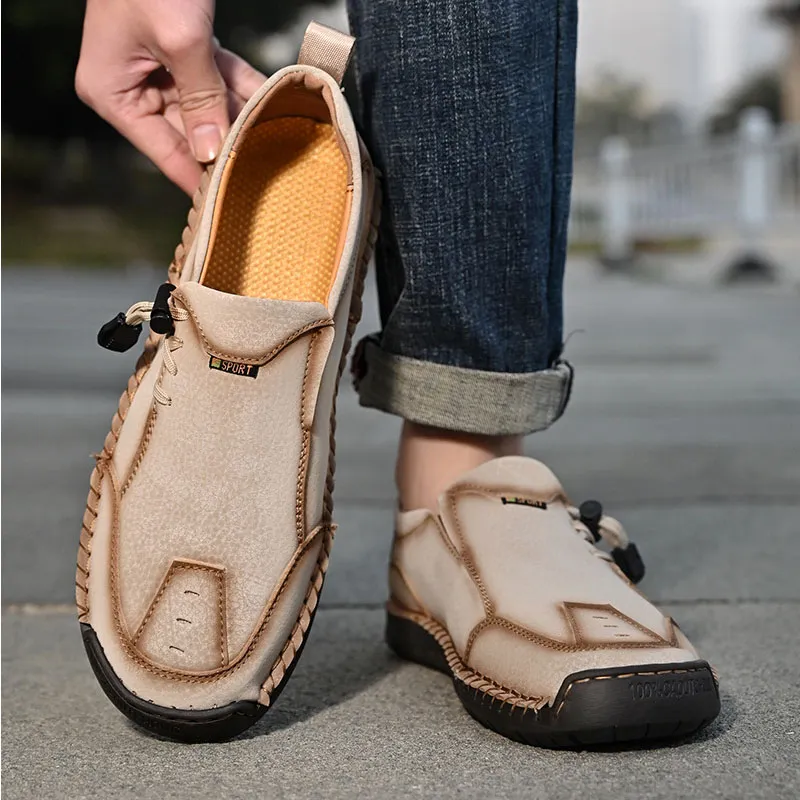 Chaussures en cuir pour hommes de grande taille transfrontalières chaussures basses décontractées cousues à la main pour hommes ensemble plat pieds chaussures de conduite pour hommes paresseux 38-48