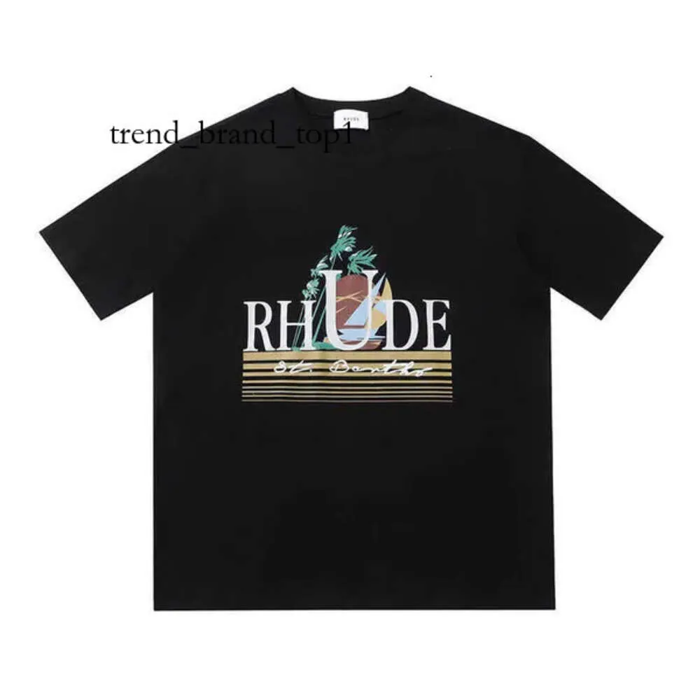 Men's T-shirts Men Women Vintage Heavy Fabric RHUDE BOX PERSPECTIVE Tee Slightly Loose Tops Multicolor Logo Nice Washed Rhude T-shirt 4838