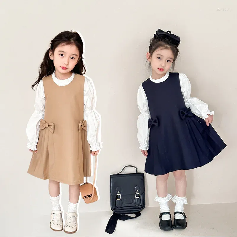 Meisje Jurken Baby Meisjes Preppy Jurk Kinderen Schooluniform Kleding 2024 Lente Kinderen Mouwloze Witte Lange Mouw Blouse Outfits