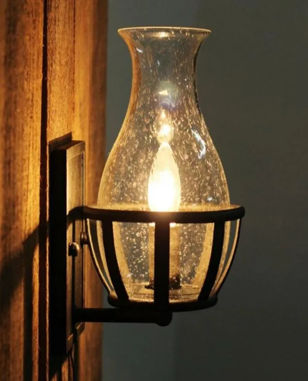 American Retro Industrial Decoration Anticzne lampy ścienne szklane szklane wazon kształt Vintage Lantern Kerrodene Corridor Balkon lampa ścienna Świecane światła 9387304
