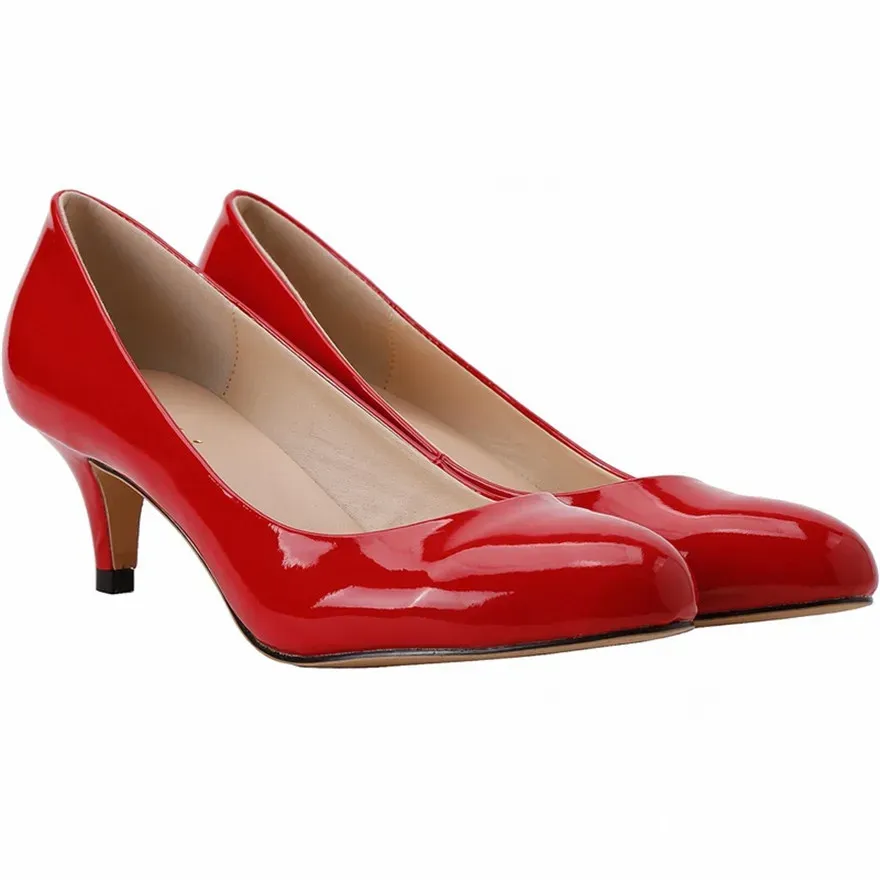 Pompki 6 cm szpilki obcasowe kobiety czerwone buty ślubne 2023 płytkie kobiety pompki zwięzłe patentowe skórzane sukienka do roboty but kobieta wysokie obcasy
