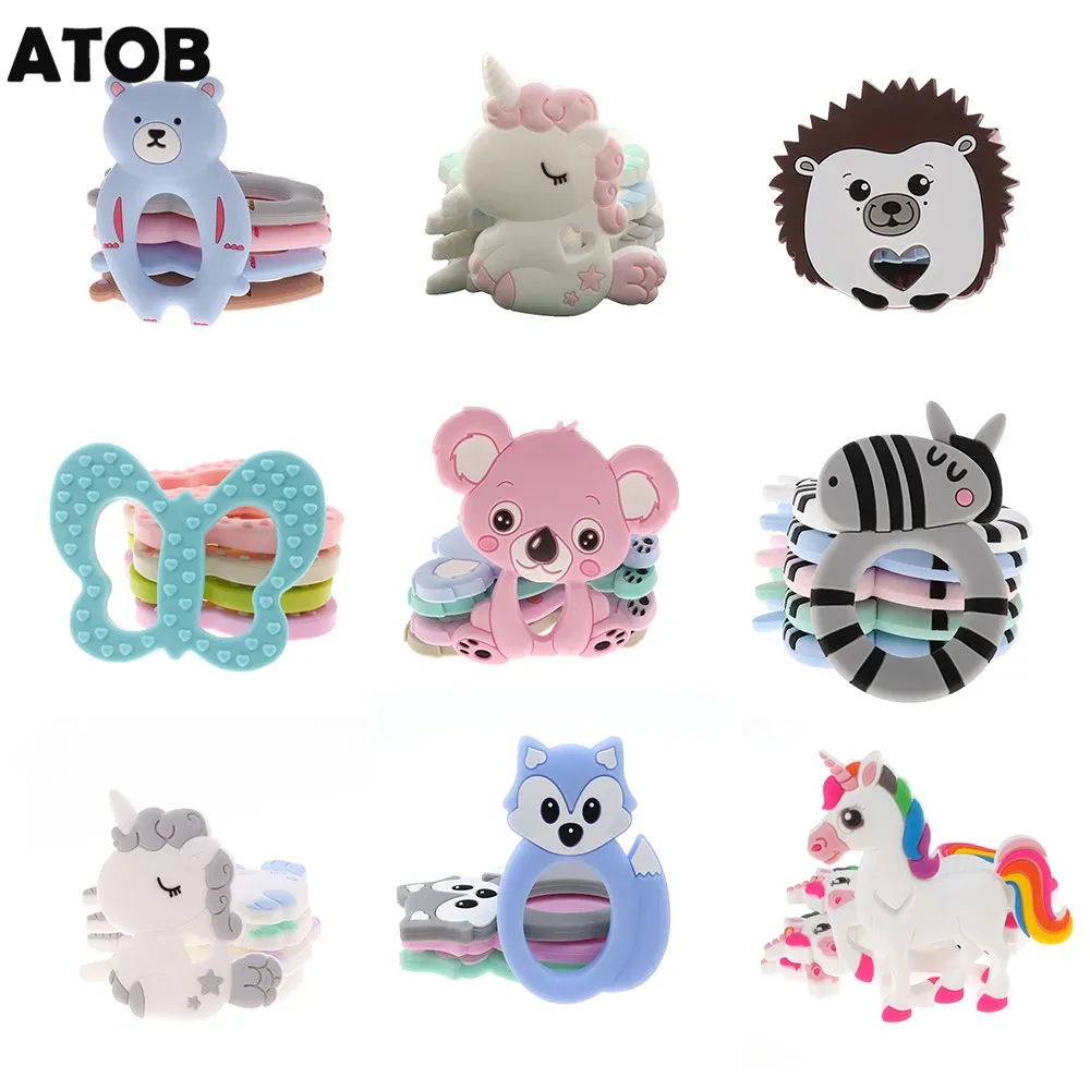 Necklaces ATOB 10pcs Baby Teethers Koala Rodent unicorn Safe Chewable Food Grade Baby Teething Toys Pacifier Pendant Necklace Accessories