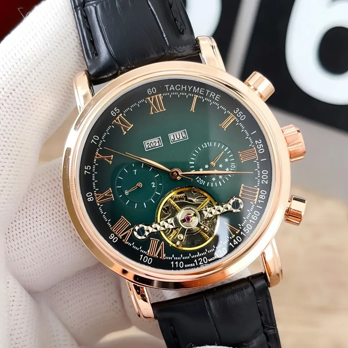 Top Brand Men's Watch (PP) W pełni automatyczny zegarek mechaniczny z dużym projektem koła zamachowego sportem i szafiriem luster