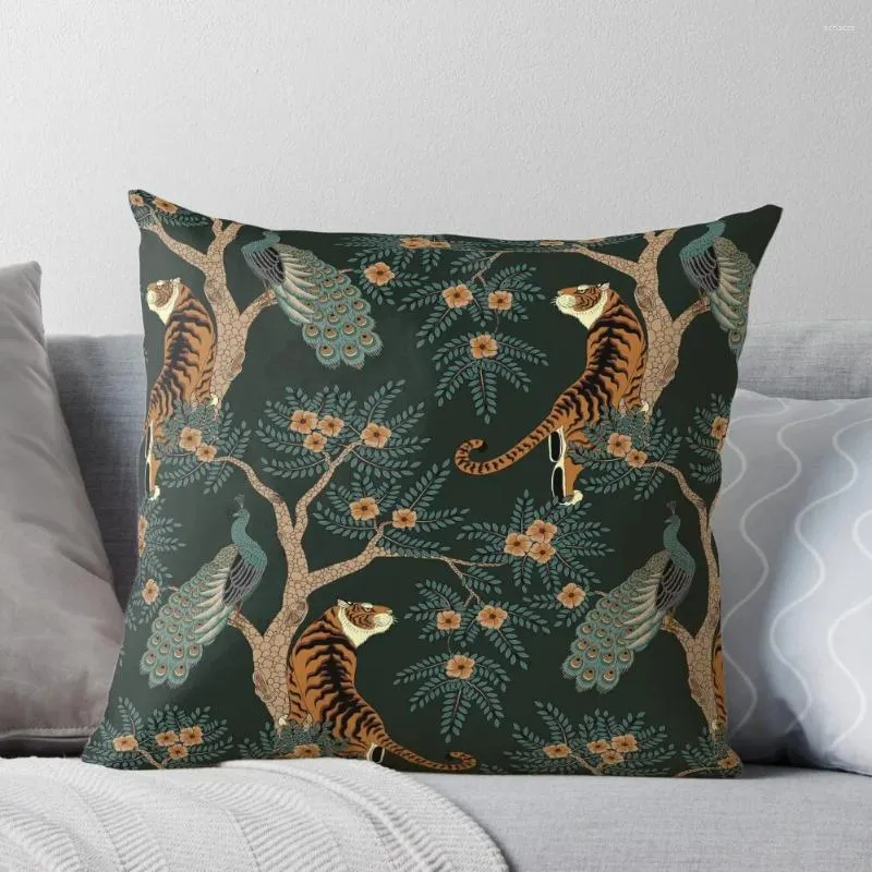 Travesseiro Vintage Tigre e Pavão na Selva Lance Sofá de Luxo S Decoração de Outono Fronhas para