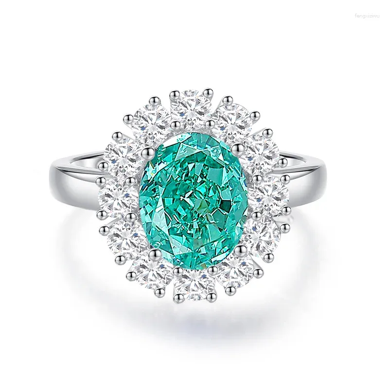 Cluster Rings S925 Sterling Silver Paraiba Ring Women's Emerald Tanzanite Diamond Jewelry Simulation Gemstone Tourmaline