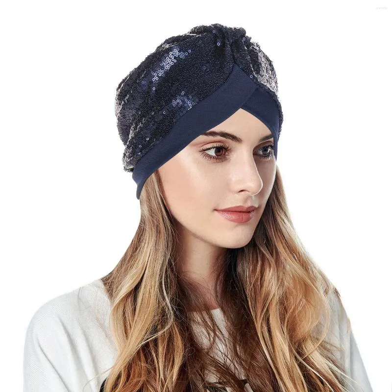 Ball Caps Frauen Muslim Turban Hatbow Pailletten Haar Motorhaube Kopf Schal Wrap Cover Neuheit Baseball Kappe Ausgestattet Schwarz Leder