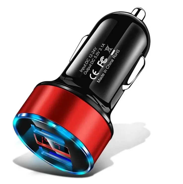 Caricabatteria per auto 3.1A Carica rapida Doppia porta USB Display a LED Adattatore per telefono accendisigari per iPhone 12 11 8 Xiaomi Redmi Sansung