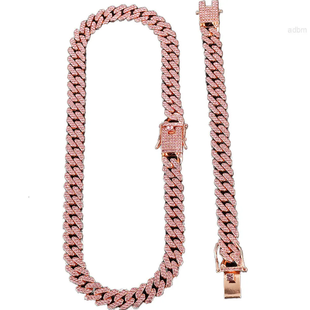 Nuova collana da uomo a catena cubana da 12 mm in oro rosa con diamanti pieni di diamanti rapper hip-hop gioielli girocollo maschili