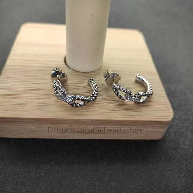 925 Rétro Argent Twisted Hoop Boucles D'oreilles Petit Cercle Diamant Rond Stud Oreille Mode Femmes Timbre Chanvre Corde Boucle Boucle D'oreille Bijoux De Fête R45T