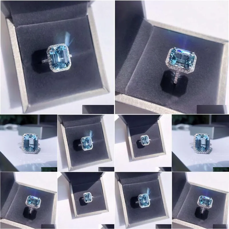 Band Rings Chinese Style Square Sea Treasure Adjustable Topaz Index Finger Ring Drop Delivery Jewelry Otqsm