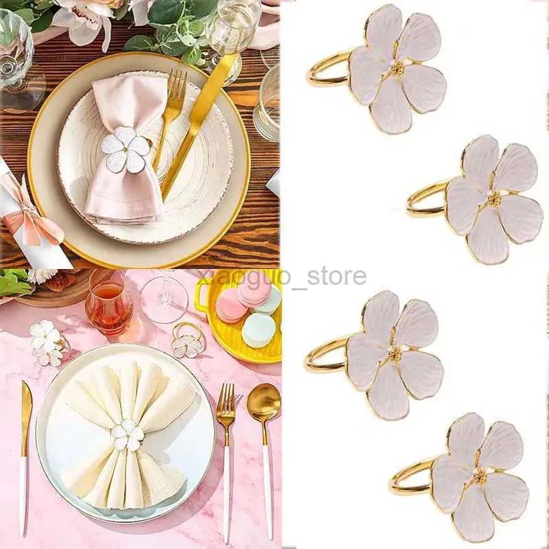 Anéis de toalha 4 peças acessórios para decorar o suporte de guardanapo de mesa anéis de guardanapo de flor de ameixa para festas de hotel festa jantar decoração de casamento 240321