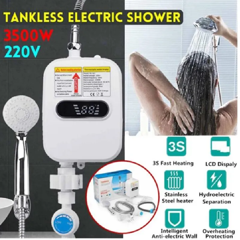 3500W Mini EU Plug Instant Hot Water Heater Faucet Heater Electric Water Tap Heating Shower Wall Mounted Tankless Water Heater