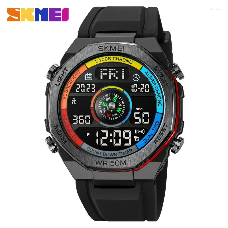 Wristwatches SKMEI Fashion Waterproof Digital Men Watch Dual Time Multifunction Compass Military Electronic LED Wristwatch Sport Male Clock