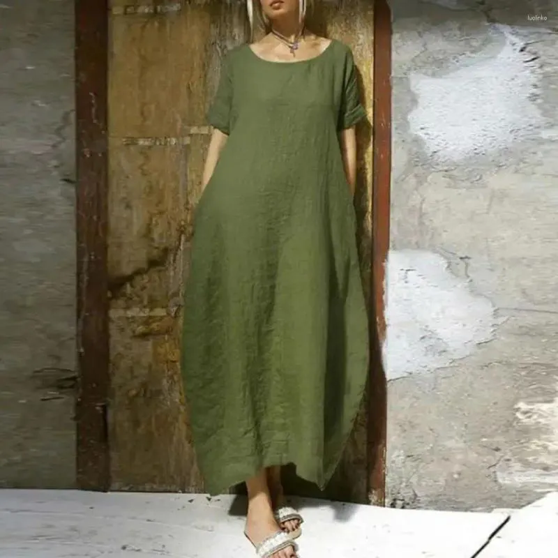 Elegant Plus Size Ankle Length Swing Dress with Pockets for Women