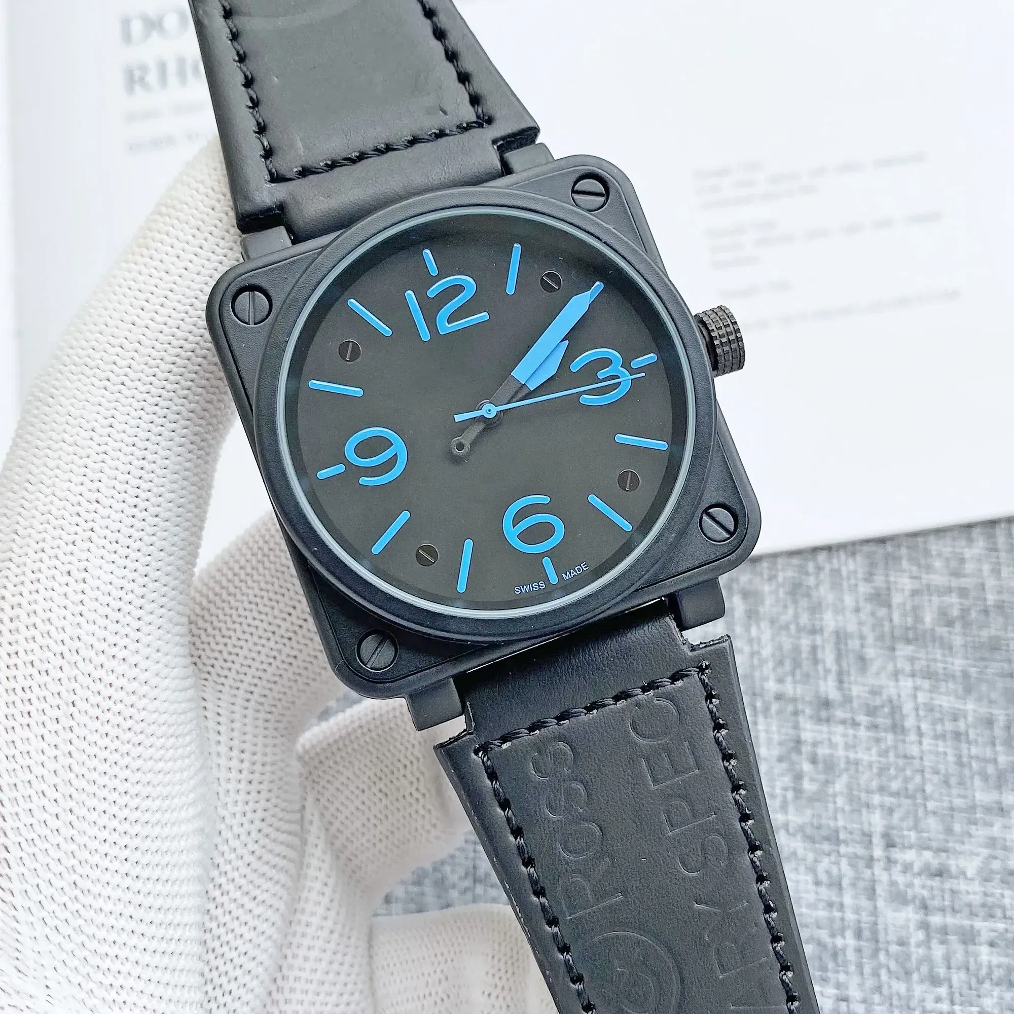 BR luxe heren volledig stalen mechanisch horloge saffierglas band kalenderfunctie lederen band van topkwaliteit331Q