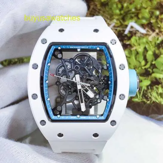 Брендовые спортивные часы RM Наручные часы RM055 Серия автоматических механических часов Керамические ручные механизмы 49,9 * 42,7 мм Rm055 Белая керамика Синяя внутренняя часть