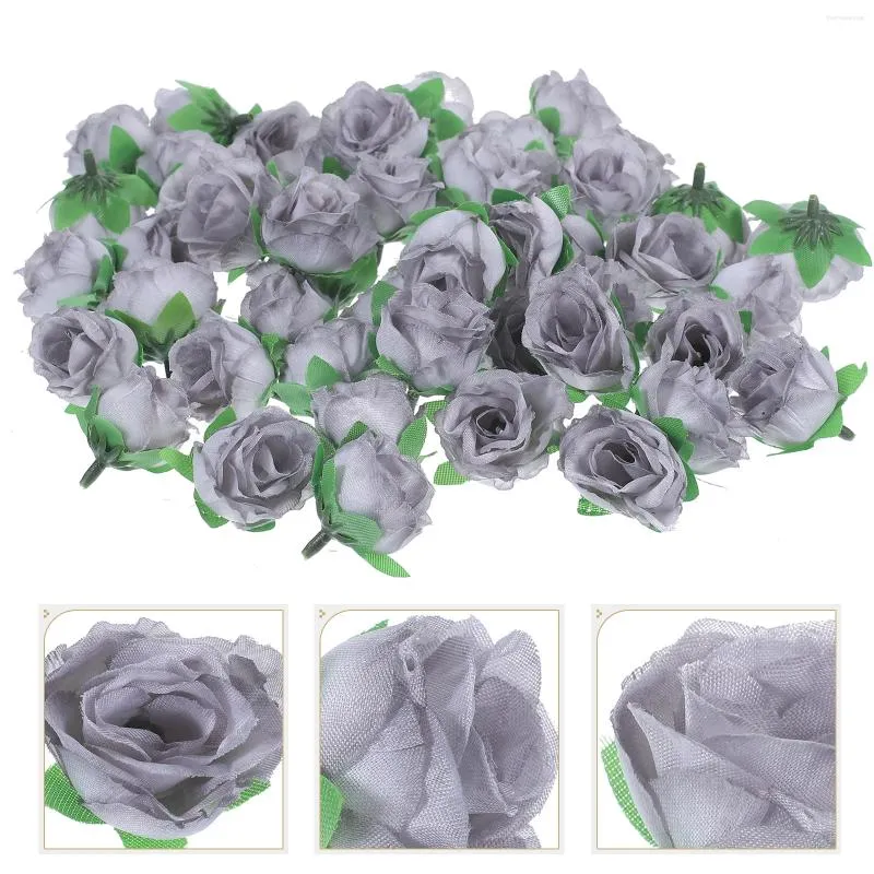 Fleurs décoratives 50 pièces Bouquet de mariage tête de Rose artificielle chaussures et chapeaux fleur pour têtes de décoration