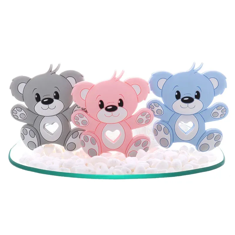 Teethers 10pcs Silicone Bear Baby Teether Food Grade Infant Teething Pacifier Chain Accessories Rodent Pendant Newborn Toy BPA Free Koala