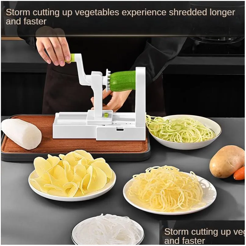 Fruit Vegetable Tools Mtifunctional Cutter Slicing Spiralizer Slicer Salad Potato Peeler Kitchen Accessories Basket Drop Delivery Dhybt
