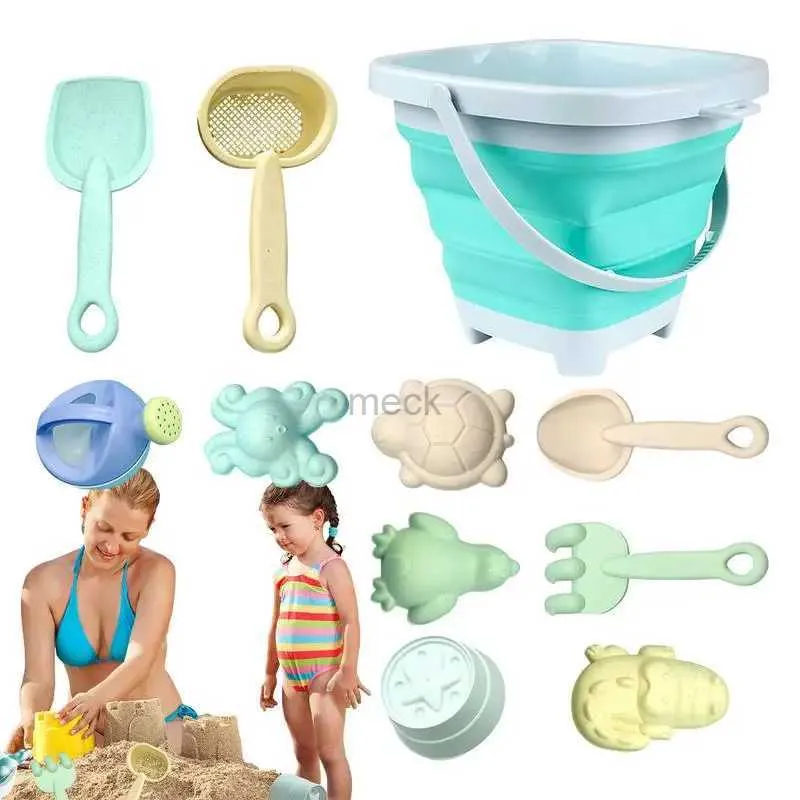 Sand Play Water Fun Kids Beach Sand Toys Set Toy Shovels för att gräva bulk med fällbar hink och djurform Summer Beach Toys Sand Bucket Set 240321