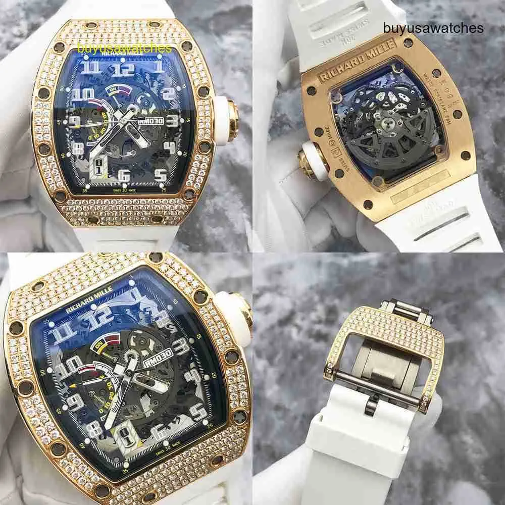 Athleisure Horloge RM Horloge Montre RM030 Achterkant Diamant 18K Roségoud Heren Holle Horloge Vattype Automatisch Mechanisch Horloge