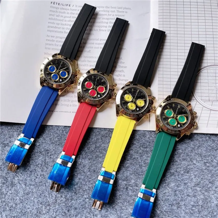 Orologi di marca da uomo multifunzione 3 quadranti stile cinturino in caucciù colorato orologio da polso al quarzo di buona qualità piccoli quadranti possono funzionare X199255W