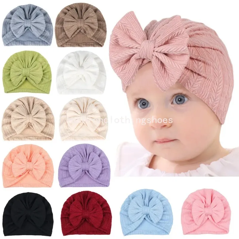 Yeni doğan bebek şapkaları başlıklar büyük yay şapkası saç bowknot türban düğüm kafa sargılar Bebek çocuklar için kulaklar kılıf çocukları beanie düz renk yaylı çocuklar