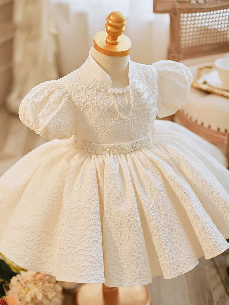 Sweet White High Collar Flower Girl Dresses Girl's Birthday Dresses Girls Party Kirt Girl vardagliga klänningar Kids 'Party Wear SZ 2-12 D321089