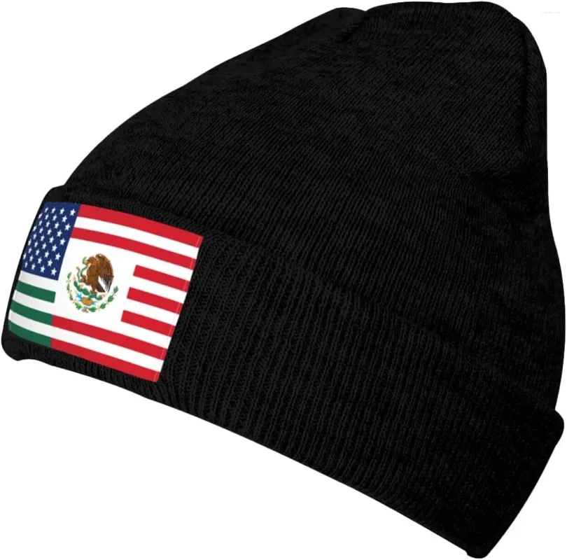 Berets Mexican And American Flag Beanie Hats Soft Stretch Fishing Caps Winter Warm Men Women's Ski