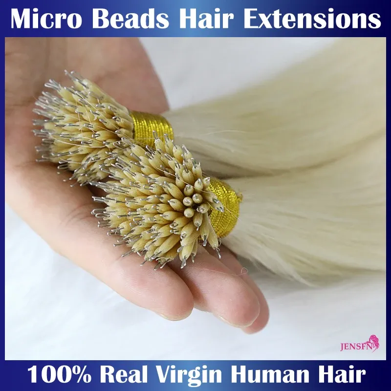 Extensions JENSFN Straight Micro Beads Hair Extensions Virgin High Quality 1g/Strand 1226Inch 613 Color Nano Rings Human Hair Extension