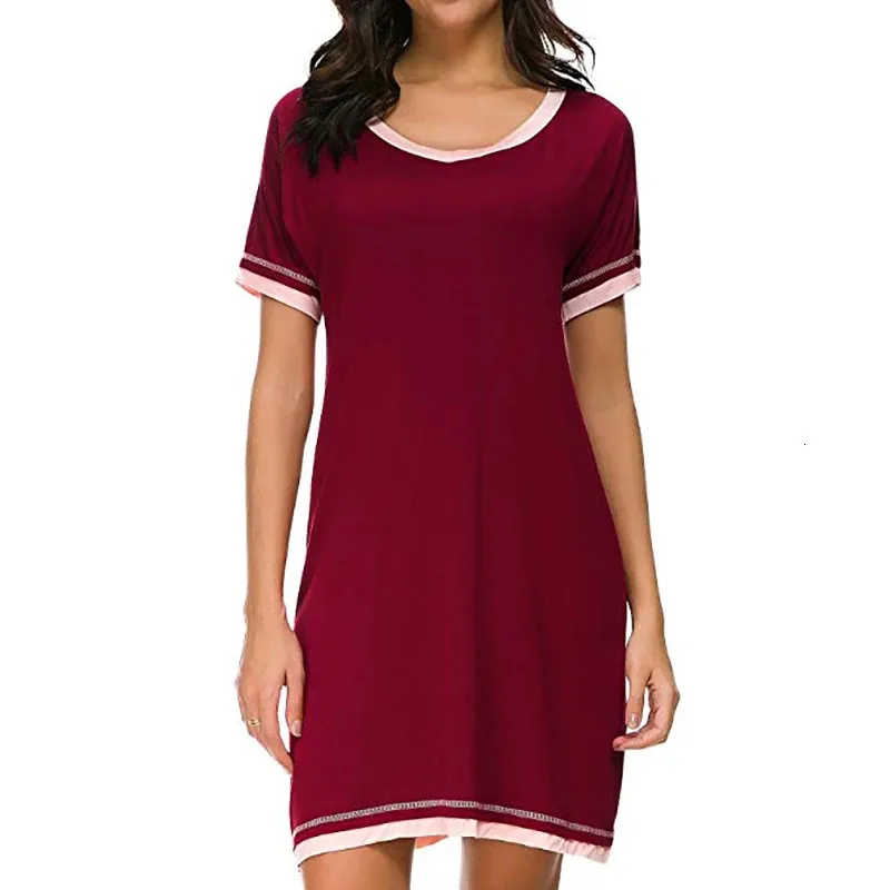 Damen-Schlafkleid aus Baumwolle, atmungsaktiv, weich, bequem, O-Ausschnitt, kurzärmelig, Nachthemd, Dessous, Heim-Sleepshirt 240313