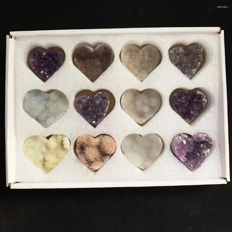 Figurines décoratives en cristal d'améthyste naturel de haute qualité, boîte-cadeau en forme de cœur fabriquée à la main pour la décoration, vente en gros, XCG