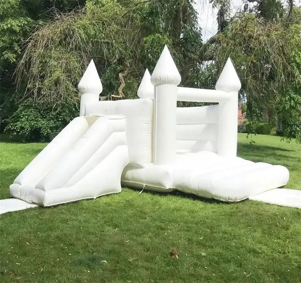 Casa inflável comercial do salto do casamento do castelo dos trampolins completos do pvc com corrediça seca centro inflável bouncy do partido transporte aéreo livre à sua porta