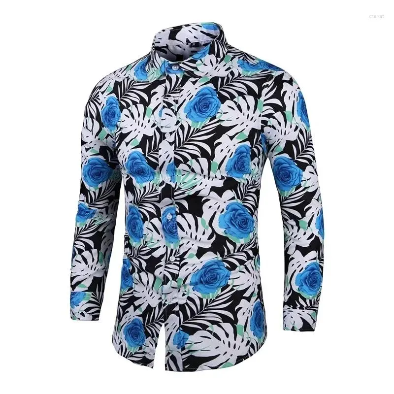 Camisas casuais masculinas 2024 estampa solta camisa de manga comprida grande moda praia