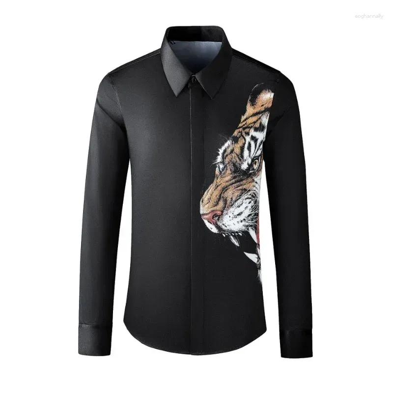 Heren Casual Shirts Collectie Mode Lente Tijger Bedrukt Shirt Met Lange Mouwen Trendy Merk Herenkleding Hoge Kwaliteit Maat MLXL2XL3XL4XL