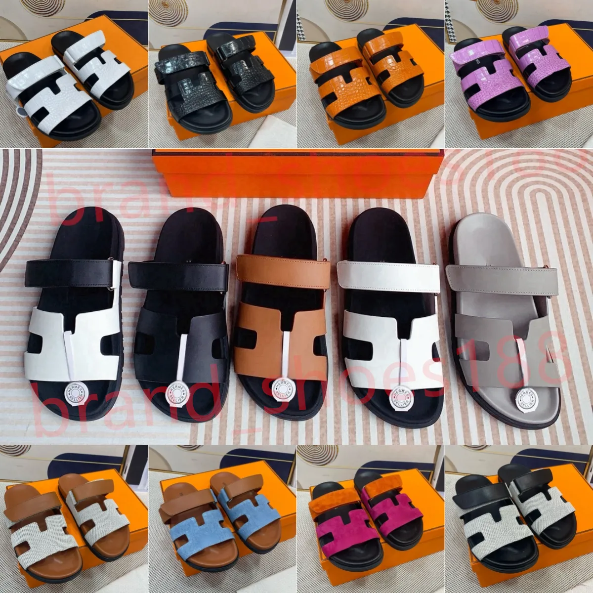 designer shoes men womens sandals sliders beach slippers Summer Classic luxury patent leather Big Head Leather Flat Belt buckle sandals designer sandals women