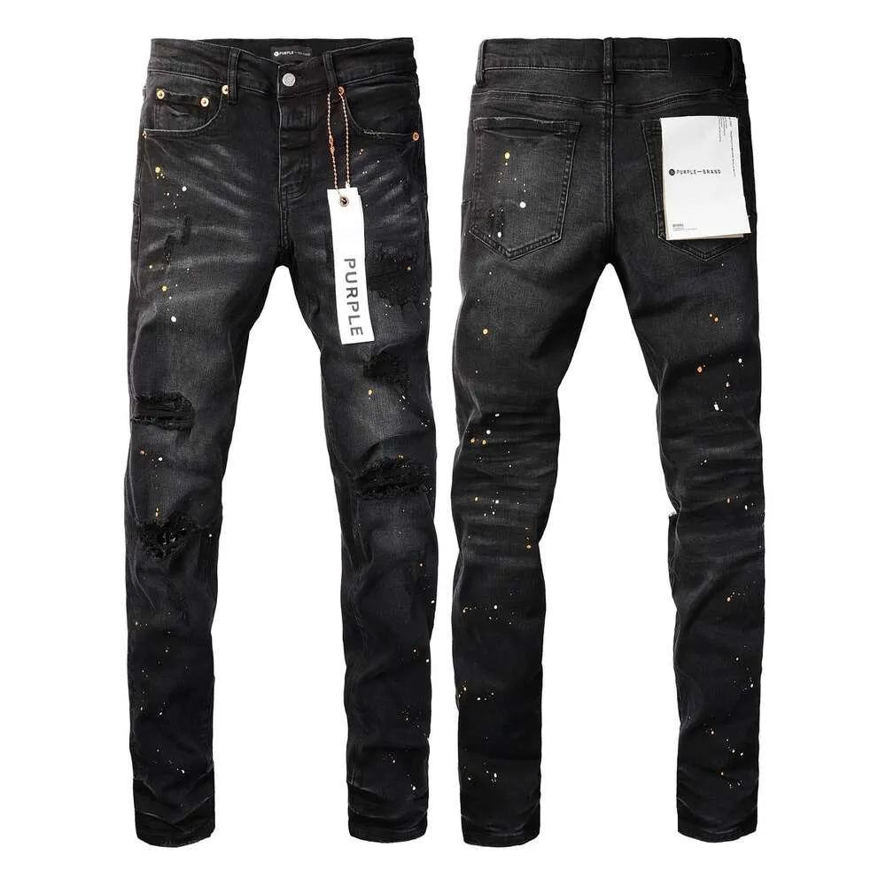 Paarse B Jeans Amerikaanse High Street Paint met gaten in zwart 9045