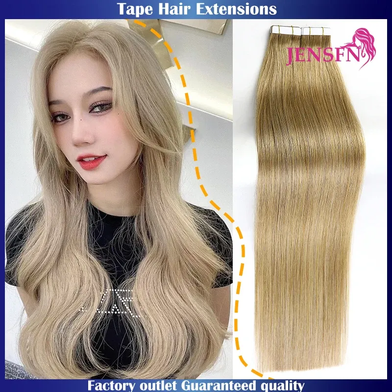 Estensioni JENSFN Tape In Extension Capelli Veri Capelli Umani Lisci Capelli Naturali Trama Della Pelle Invisibile Senza Soluzione di Continuità Nastro Remy Ins Marrone Biondo