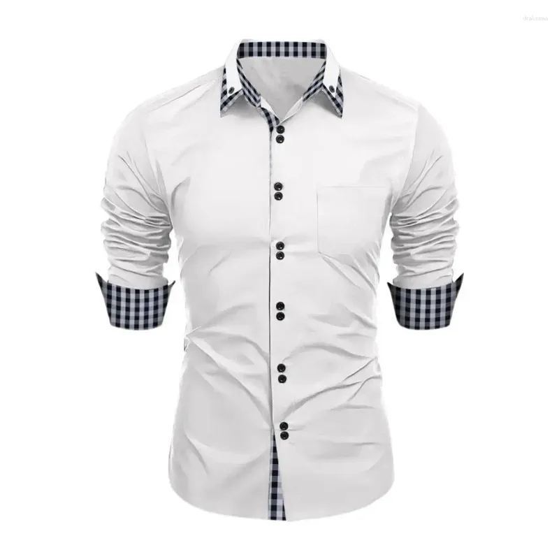 Męskie koszule męskie Mężczyźni Plaid Button Down Down Down Kolor blocch Drukuj Spring Slim Fit Business Cardigan na streetwear