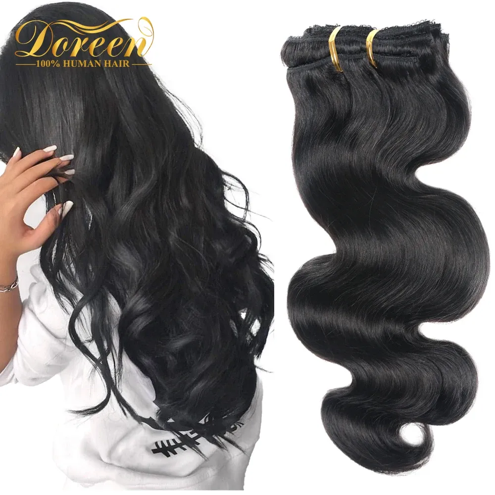 Extensões Doreen 200G Cabeça Cheia Clipe Extensões de Cabelo Máquina Brasileira Remy Peças de Cabelo 100% Real Natural Grampo de Cabelo Humano em Preto Ondulado