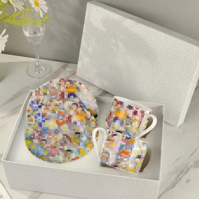 Designer Cups and Saucers Sets Ceramic Household Creative Cartoon Cartoon Coffee Cups and Saucer Gifts